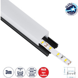 GLOBOSTAR(R) ALP-LINEAR GLOA 70849-3M Επιφανειακό & Κρεμαστό Προφίλ Αλουμινίου με Λευκό Γαλακτερό Πατητό Κάλυμμα για Ταινίες LED IP20 - Μαύρο & Λευκό - Μ300 x Π2.6 x Υ2.3cm - Πακέτο 5 Τεμαχίων