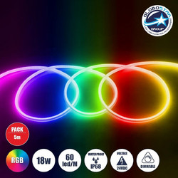 GLOBOSTAR(R) NEOTUBE 70588 Ταινία Neon Flex LED 18W/m 900lm/m 360 DC 24V Αδιάβροχο IP65 60 x SMD5050 Chip/m Πολύχρωμο RGB Dimmable - Sanan SMD Chip - Μ500 x Π2.1 x Υ2.1cm - Ρολό 5 Μέτρων