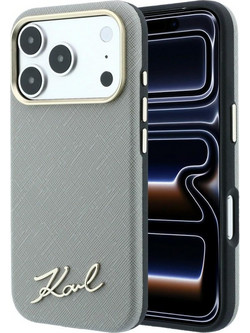 Karl Lagerfeld Saffiano Small Script Metal Logo MagSafe Θήκη Beige (iPhone 18 Pro Max / 17 Pro Max)