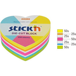 Stick'N - Αυτοκόλλητα Χαρτάκια Χρωματιστά Neon Heart 64x67mm 250 Φύλλα 21836
