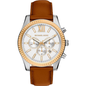Michael Kors Lexington Ανδρικό Ρολόι Χρονογράφος με Καφέ Λουράκι Λευκό MK9257
