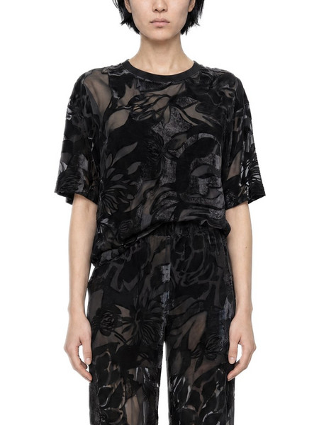 MOUTAKI WOMEN BLOUSE OVERSIZE SHORTSLEEVE VELVET DETAIL