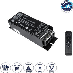 GLOBOSTAR CORE Dimmer 1CH DC 12-24V 25A 600W Max IP20 - RF 2.4GHz Ασύρματο Χειριστήριο & RJ45 Wired Sync (Master/Slave) - M12.7x