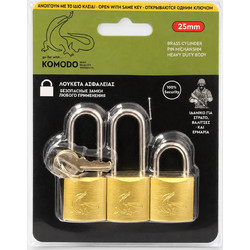 KOMODO Key Trio 25 mm Σετ 3 Λουκέτων με Κοινό Κλειδί 25IG3-L-Χρυσό
