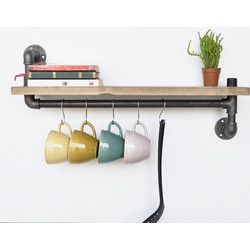 Pipe Shelf Boruraf008 Black, Walnut 60x14x35 cm