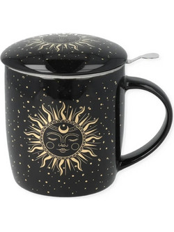 Tea Mug Set Sun and Moon Black 400 ml - Κούπα Τσαγιού με Καπάκι & Φίλτρο
