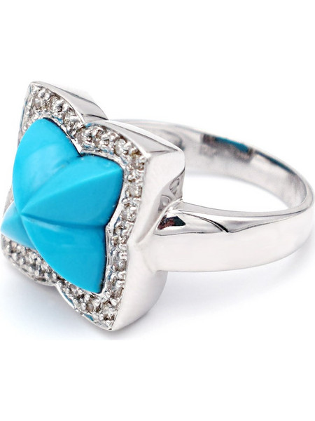 Δαχτυλίδι Κ18 Λευκόχρυσο με Turquoise και Διαμάντια - M306754