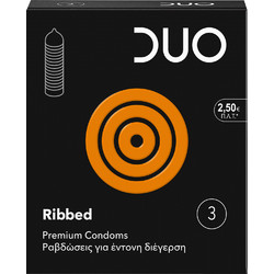 DUO Ribbed Προφυλακτικά με Ραβδώσεις & Λιπαντικό 3τμχ