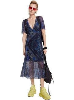 Desigual Terry Midi Καλοκαιρινό Φόρεμα για Γάμο / Βάπτιση Κρουαζέ Navy Μπλε 19WWVK56-5001