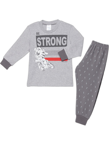 Pretty Baby Strong Παιδική Πιτζάμα Βαμβακερή Χειμωνιάτικη Γκρι 68186