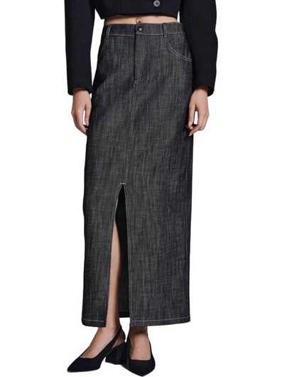 4tailors Μίντι Φούστα Τζιν Ψηλόμεση Pencil Μαύρη FW23-072