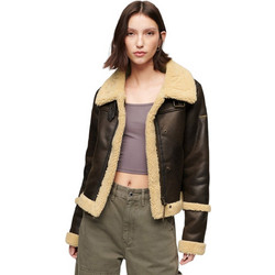 Superdry Γυναικείο Μπουφάν Χειμωνιάτικο Δερματίνη Μακρύ Καφέ W5011691A-04O