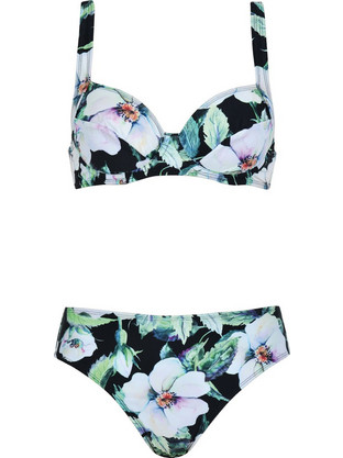 Naturana Bikini Set Floral Μαύρο Λευκό Πράσινο 31175