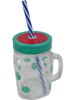Ποτήρι Γυάλινο με Καλαμάκι Mint 500ml