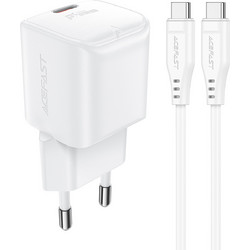 Acefast A73 Mini Φορτιστής με Καλώδιο USB-C με Θύρα USB-C 20W Power Delivery White