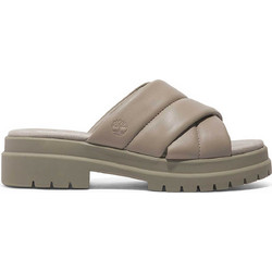 Timberland Clairemont Way Γυναικεία Πέδιλα Δερμάτινα Εκρού με Χοντρό Χαμηλό Τακούνι TB0A63SJEO1