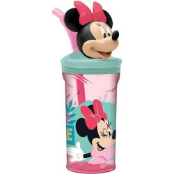 Stor 3D Minnie Παιδικό Ποτήρι Πλαστικό BPA Free με Καλαμάκι Ροζ Τιρκουάζ 360ml