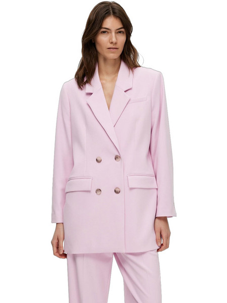 Selected Γυναικείο Σακάκι Μακρύ Υφασμάτινο Oversized Σταυρωτό Ροζ 16092287