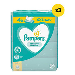 Pampers Sensitive Μωρομάντηλα Χωρίς Οινόπνευμα & Άρωμα 12x80τμχ