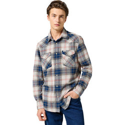 Wrangler Ανδρικό Πουκάμισο Βαμβακερό Καρό Μακρυμάνικο Κανονική Γραμμή Μπεζ Μπλε 112357248