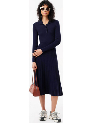 Lacoste Midi Καθημερινό Φόρεμα Πλεκτό Navy Μπλε EF2612-00