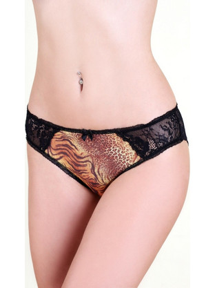 Milena By Paris Γυναικείο Slip με Δαντέλα Μαύρο Καφέ 8232
