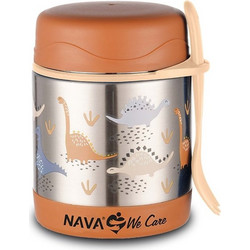 Nava We Care Ανοξείδωτο Παιδικό Σετ Δοχείο Φαγητού Ισοθερμικό Καφέ 350ml