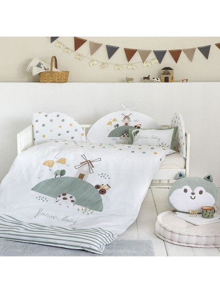 Nima Farm Baby Πάντα Κούνιας Λευκό Πράσινο Mint 40x200cm
