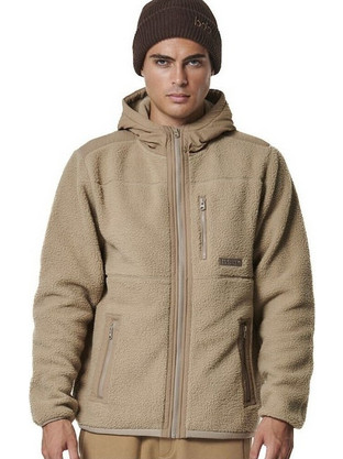 Body Action Ανδρική Ζακέτα Fleece με Κουκούλα και Φερμουάρ Μπεζ 073422-05