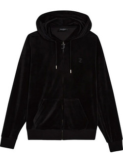Juicy Couture Halan Γυναικεία Ζακέτα Φούτερ Μακριά με Κουκούλα και Φερμουάρ Μαύρη JCWAS24342-101
