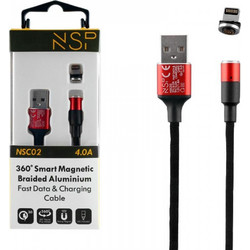 NSP Braided Magnetic USB-A to Lightning Cable 1.2m Black Red 5205308266577