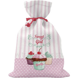 Μπομπονιέρα Βάπτισης Πουγκί Cupcakes από Ύφασμα