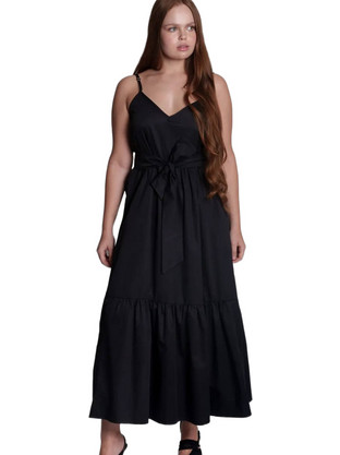 Collectiva Noir Shyla Midi Καλοκαιρινό Καθημερινό Φόρεμα Μαύρο CN140G10POP