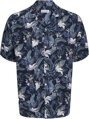 Jack & Jones Ανδρικό Πουκάμισο Φλοράλ Κοντομάνικο Φαρδιά Γραμμή Navy Μπλε 12269037