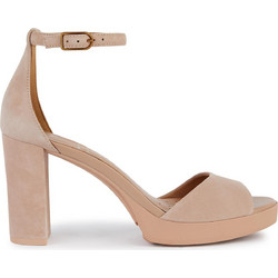 Geox Γυναικεία Πέδιλα Suede Nude με Χοντρό Ψηλό Τακούνι και Φιάπα D45B6D00021C8191