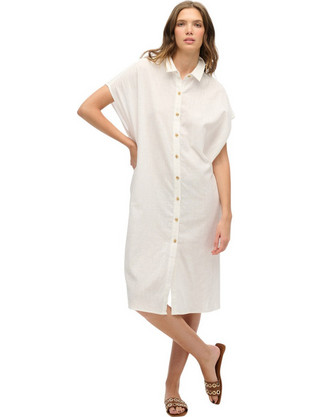 Superdry Midi Καλοκαιρινό Καθημερινό Φόρεμα Σεμιζιέ Εκρού W8011959A-01C