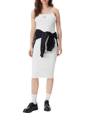 Tommy Jeans Midi Καλοκαιρινό Καθημερινό Φόρεμα Ριπ Λευκό DW0DW20330-YBH