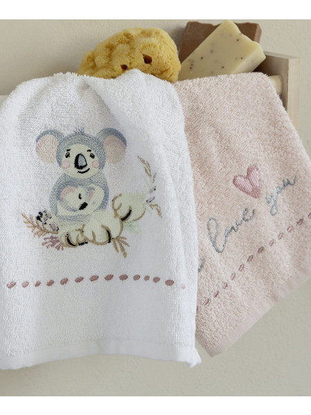 Nima Koala Love Βρεφικές Πετσέτες Προσώπου / Χεριών 2τμχ 30x30cm Λευκές Ροζ