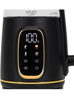 Adler AD 1305 Ανοξείδωτος Βραστήρας 1.7lt 2200W με Ρύθμιση Θερμοκρασίας Μαύρος Χρυσός