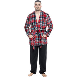 Koyote Χειμωνιάτικη Ανδρική Ρόμπα Fleece Καρό Μπορντό KG1306