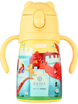 Estia Bubble Bottle Save The Aegean Fortress Dragon Παιδικό Παγούρι Θερμός Ανοξείδωτο με Καλαμάκι Κίτρινο