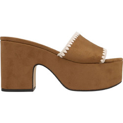 Nine West YICKIE2 Γυναικεία Πέδιλα Σοκολατί με Χοντρό Ψηλό Τακούνι
