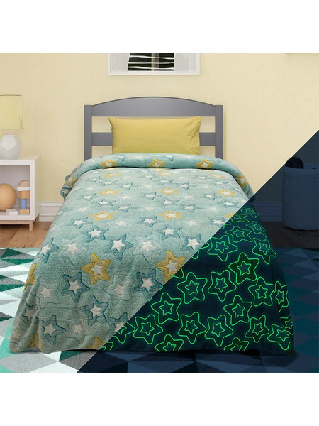 Lino Home Παιδική Κουβέρτα Fleece Αστεράκια Φωσφοριζέ 160x220 Πράσινο Mint