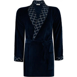 Vamp Χειμωνιάτικη Ανδρική Ρόμπα Fleece Καρό Navy Μπλε 19607