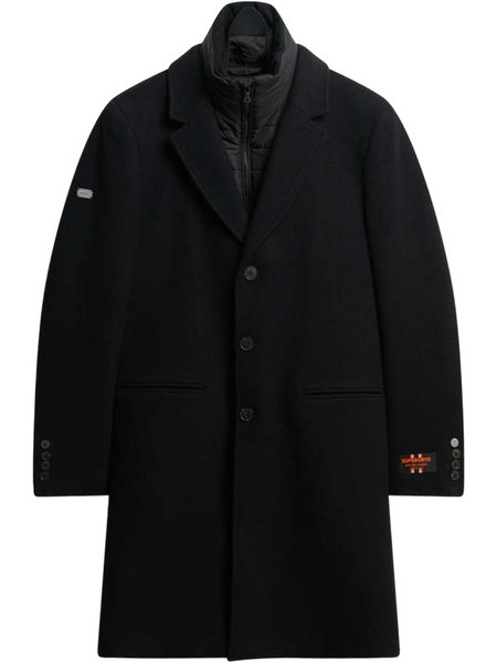 Superdry Ανδρικό Παλτό Μακρύ Μάλλινο με Επένδυση Μαύρο M5011970A-02A