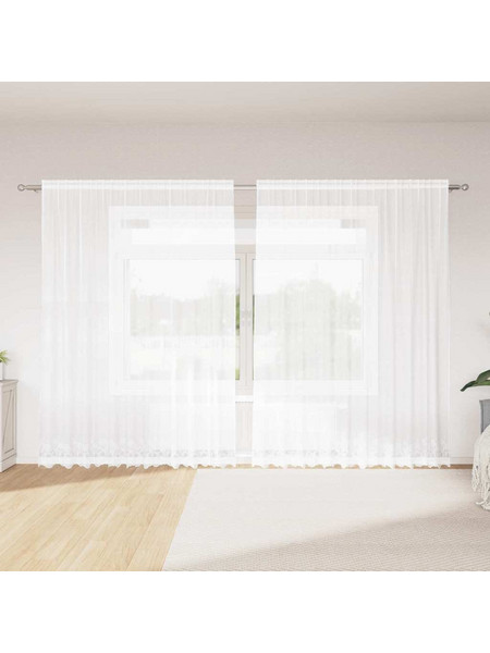 vidaXL Κουρτίνα Παραθύρου Floral με Τρέσα & Δαντέλα 240x300 4107782 Λευκή