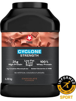 MaxiNutrition Cyclone Strength Chocolate Πρωτεΐνη Ορού Γάλακτος Χωρίς Γλουτένη 1.26kg
