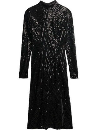 Superdry Midi Φόρεμα για Γάμο / Βάπτιση & Παγιέτες Μαύρο W8012034A-9LY
