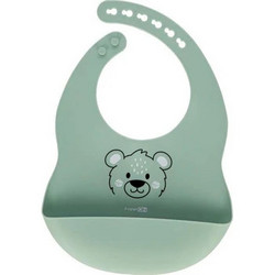 FreeON Bear Αδιάβροχη Σαλιάρα Σιλικόνης με Κουμπί & Τσέπη 6m+ Πράσινο Mint