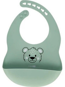 FreeON Bear Αδιάβροχη Σαλιάρα Σιλικόνης με Κουμπί & Τσέπη 6m+ Πράσινο Mint